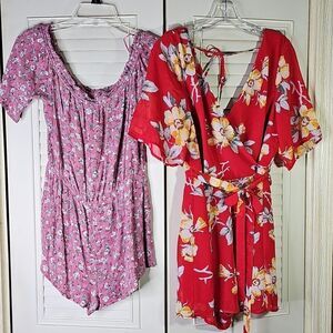 Romper Bundle Of 2 Florals Pink And Red Is Sheer But Fully Lined Size LARGE